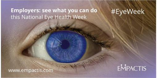 Empactis's tweet photo. Using computers for long periods can cause itchy eyes, headaches and vision blurring for employees. Take steps this #EyeWeek to make sure your workplace is Screen Smart. @myvisionmatters #NationalEyeWeek https://t.co/rEdM1pSlrg