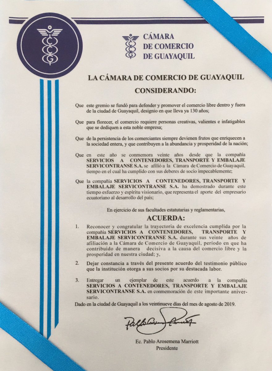 SETI_GROUP's tweet photo. Felicitamos a Servicontranse S.A. por sus 20años siendo  #heroesdelcomercio generando #comercio y prosperidad a #Guayaquil y Ecuador. Agradecemos por este reconocimiento a @lacamaragye #sersocioesbuennegocio #ccg #sociosccg https://t.co/yhiEB3N7h5