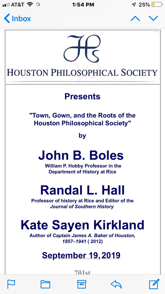 TheHoustonPhil1's tweet photo. Rain and flood cannot keep the Houston Philosophical Society from celebrating its 701st dinner and 2019-2020 Centennial Year—now at 7:00 PM at Cohen House, the Rice Faculty Club, on Thursday, October 3, 2019. When you live in Houston, you get philosophical about rain and flood. https://t.co/okvCwYHkhf
