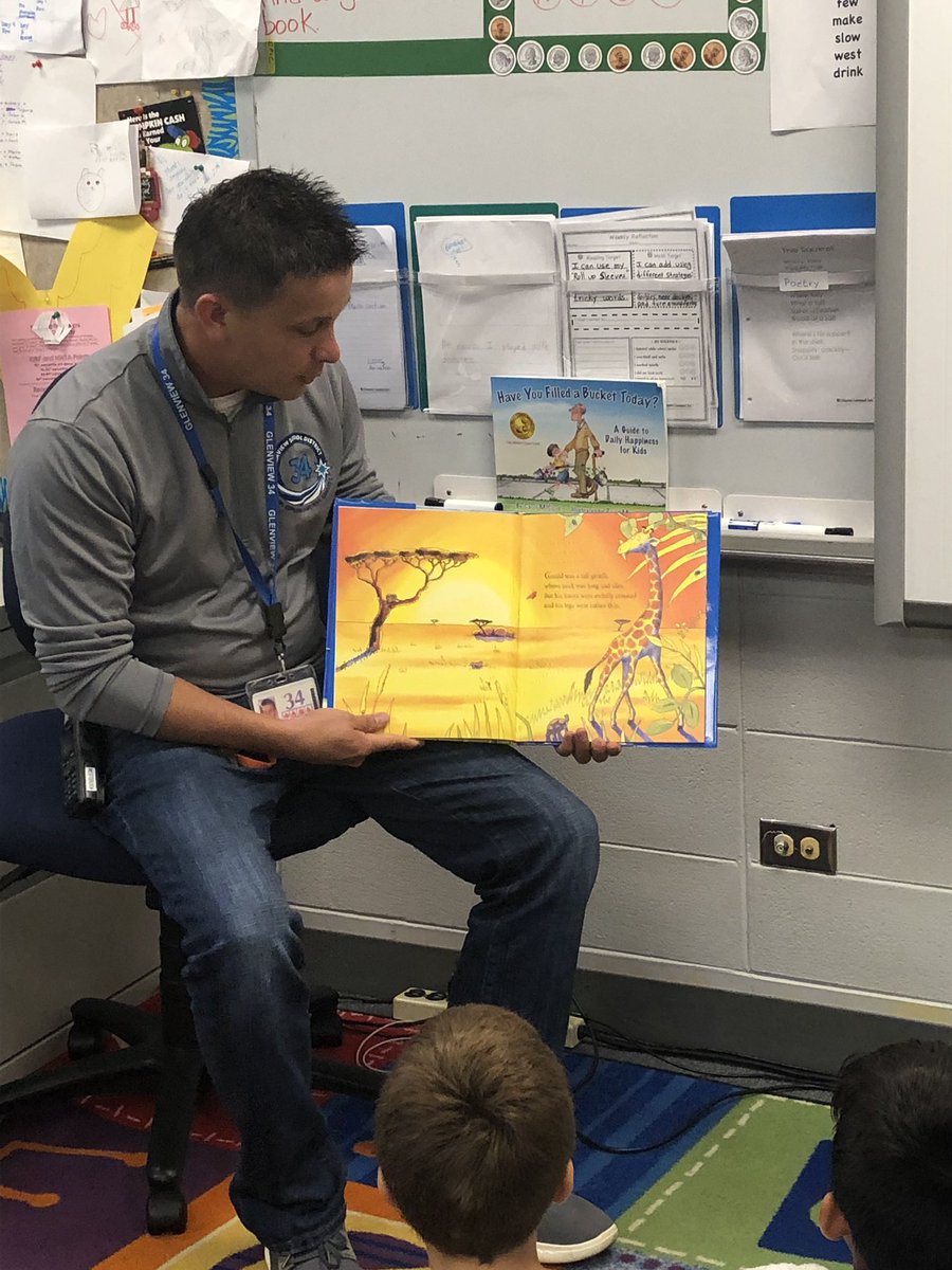 Mr. Hoeft, our Assistant Principal, reads a story to our class as they try to figure out the moral of the story. What a great treat during snack time! #wbpandas #weared34