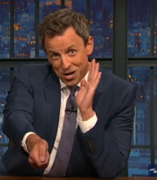 greasyeric's tweet photo. Can we talk about how much @sethmeyers thumb looks like a big ole DINGUS? https://t.co/SxGeB4GrUY