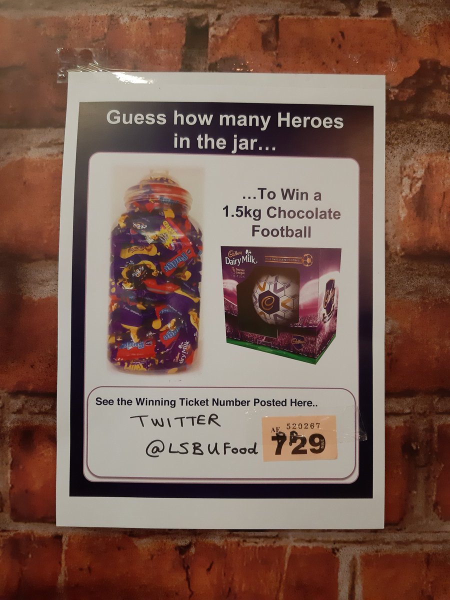 LSBUfood's tweet photo. And the winner of the final @elioruk @MDLZ fresher guess the quantity of sweets in TICKET 729 #FRESHERSFOODFAYRE2019 #ELIORFOODIE https://t.co/B6m6VdSI3Y