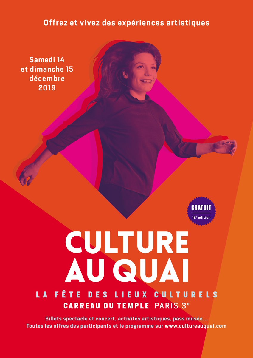 Nouvelles dates, nouveau lieu et nouvelle affiche pour <a href="/Cultureauquai/">Culture au Quai</a> ! Rendez-vous les 14 et 15 décembre prochains au <a href="/CarreauDuTemple/">Le Carreau Du Temple</a> pour faire le plein de cadeaux et de culture.

#cultureauquai19 #arts #fête #paris #festival