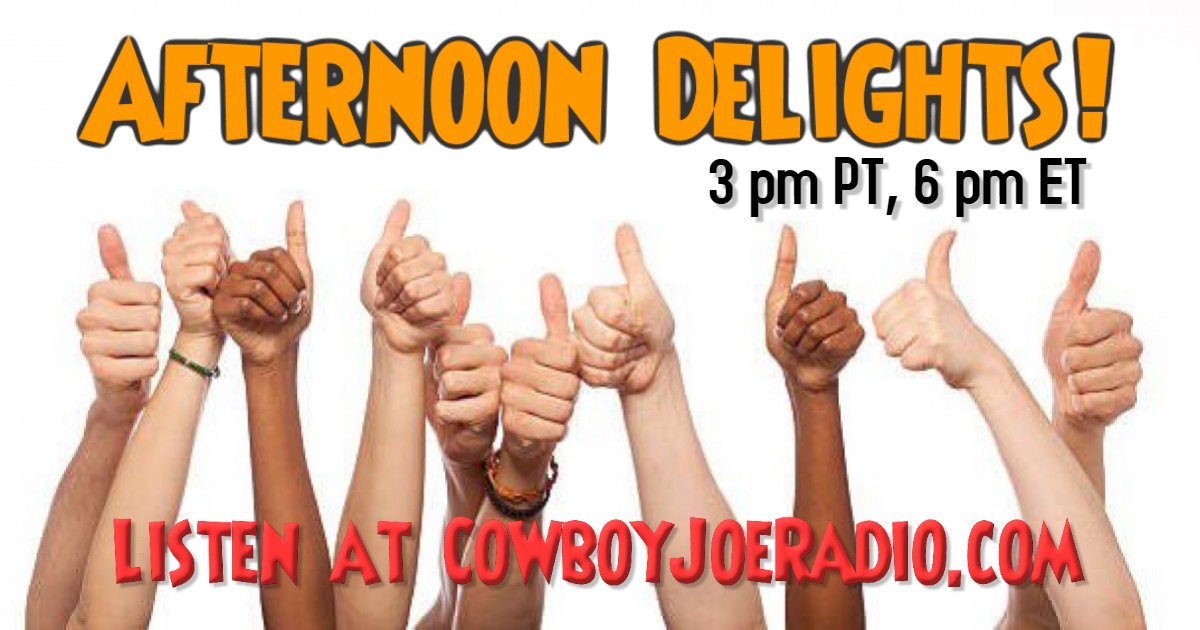 Afternoon Delights start at 3 pm PST, 6 pm EST only on CowboyJoeRadio.com! 2 hours of music from @Primes_Official <a href="/roxferryband/">Roxferry</a> <a href="/_savageam/">S.A.M.</a> <a href="/TheTransference/">The Transference</a> <a href="/FiresOfFreya/">Fires of Freya</a> <a href="/BedrokkV8/">Bedrokk - Like and Retweet</a> <a href="/DestinyReturns/">Destiny Returns</a> <a href="/EricTheSoo/">Eric & The Soo</a> <a href="/FallingIntoRed/">Falling into Red</a> <a href="/AlderLights/">Alder Lights</a> <a href="/The_BRKN/">TheBRKN™</a> <a href="/unicornholly01/">Holly Nicole Combs</a>