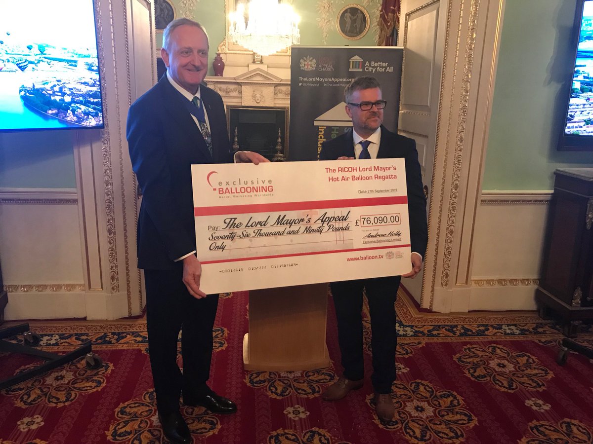 LMAppeal's tweet photo. What a fantastic amount raised by ⁦@XBallooning⁩ from ⁦@citylordmayor⁩ Ballon Regatta.  Thank you so much. #ballooning https://t.co/m4rCn3vLIh