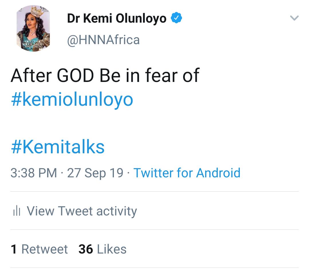 drkemiofnigeria's tweet photo. I tweeted this today. Things I predict are under #ProphetKOO. Yes leave, Yes transfer!
#kemitalks #BBNaija #BigBrotherNaija #BBNaijaEviction https://t.co/7RVvBMxOxX