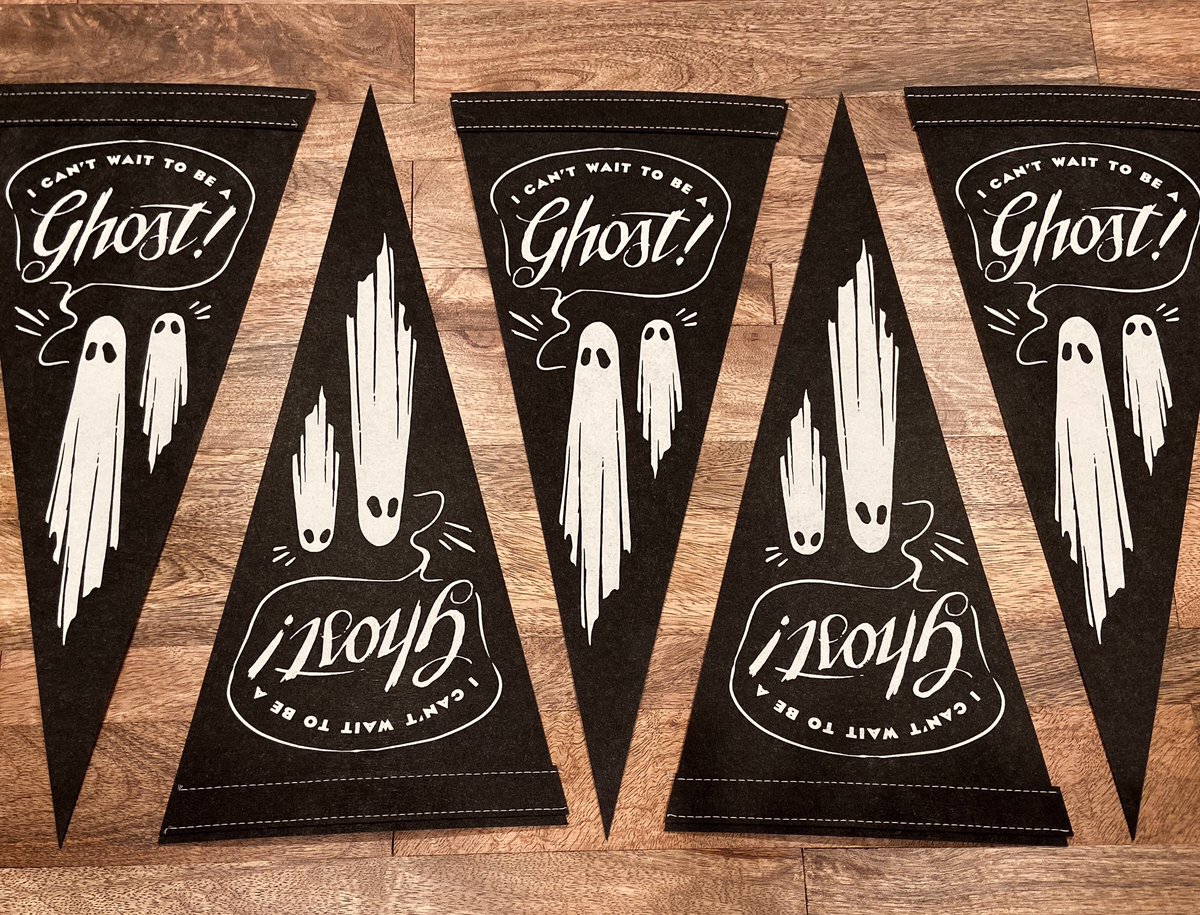 greysistersco's tweet image. Tfw you just wanna ditch your corporeal form and scare some people. Ghost pennants will be available online October 1st at thegreysisters.com #thegreysisters #smallbusiness #pennantflags #spookygoods