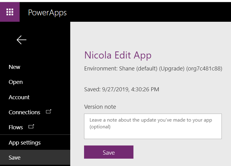 ShanesCows's tweet photo. Look, kids! In @PowerApps it looks like we can now do Version notes. OMG OMG OMG!!! Best day ever!!! https://t.co/p6Trtcbtdu
