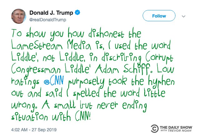 TheDailyShow's tweet image. We made a browser extension that turns Trump's tweets into crayon scribbles. Works really well with this one! 

Download: MakeTrumpTweetsEightAgain.com