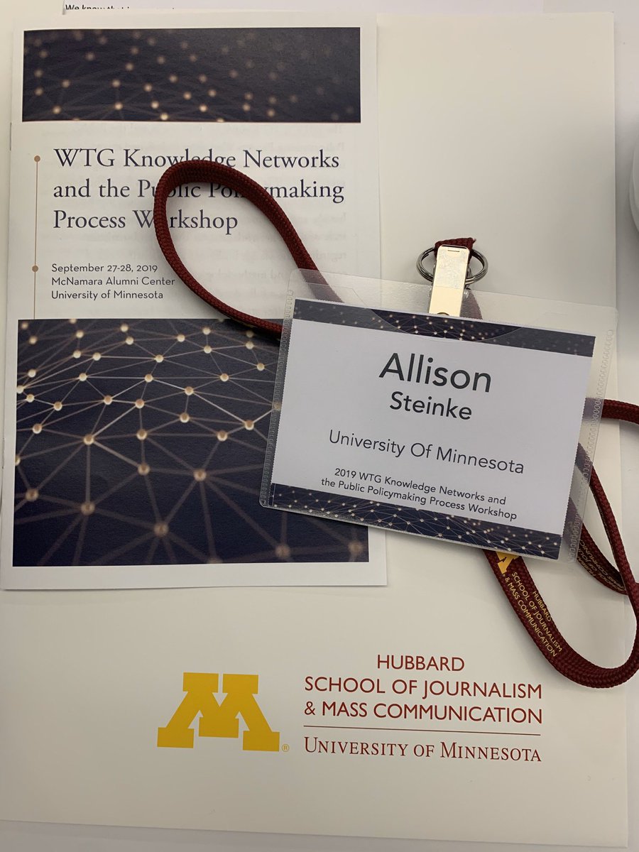 ajsteinkephd's tweet image. Grateful to attend the @UMN_HSJMC 
#WTGBrokers2019 workshop this morning hosted by @docmattweber @ECohen_UMN &amp;amp; @wtgrantfdn. Groundbreaking research being done by scholars to answer important ?’s about #knowledgebrokers, policy entrepreneurs, nodes &amp;amp; edges! @sarahkwiley #sna