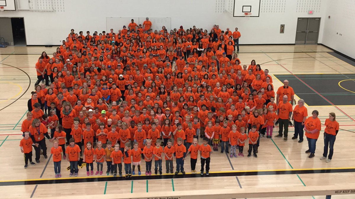 Orange shirt day <a href="/JCCharykSchool/">J.C.Charyk School</a> .  Thank you <a href="/plrd25/">Prairie Land School Division</a> for providing shirts for all staff and students.  #EveryChildMatters #OrangeShirtDay2019