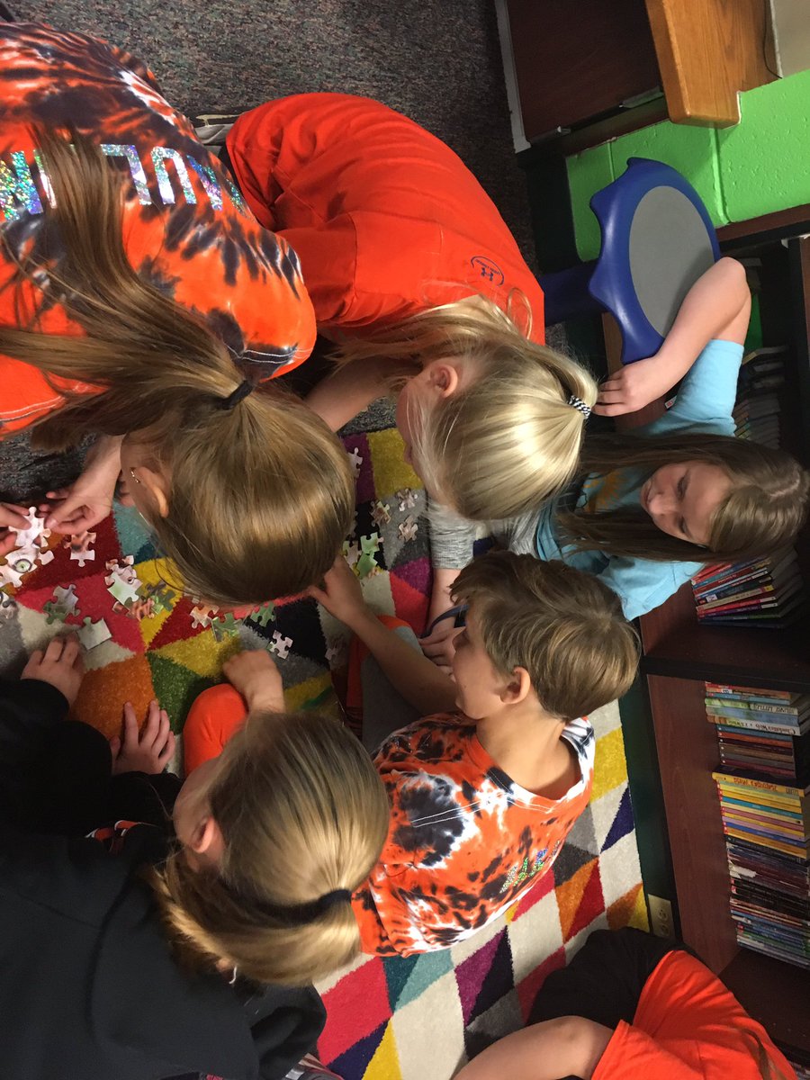 MrsSimacek's tweet photo. 5th graders learning about the Habit of Mind, Thinking About Thinking fun activity - building puzzles WITHOUT the picture @mpqripon #mpqtigerway #riponwiproud #ripon5th @MissMegHartzell @JanetErnst https://t.co/brBJHp823e