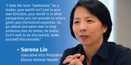 Elanco's tweet photo. Sharing her insights as an agribusiness executive, Sarena Lin, Elanco EVP, served on a leadership panel at the Women in Agribusiness Summit today. “Don’t wait to be discovered, make yourself discoverable.” @womeninagri #WIAS19 #WeareElanco https://t.co/JICiCAmGeI