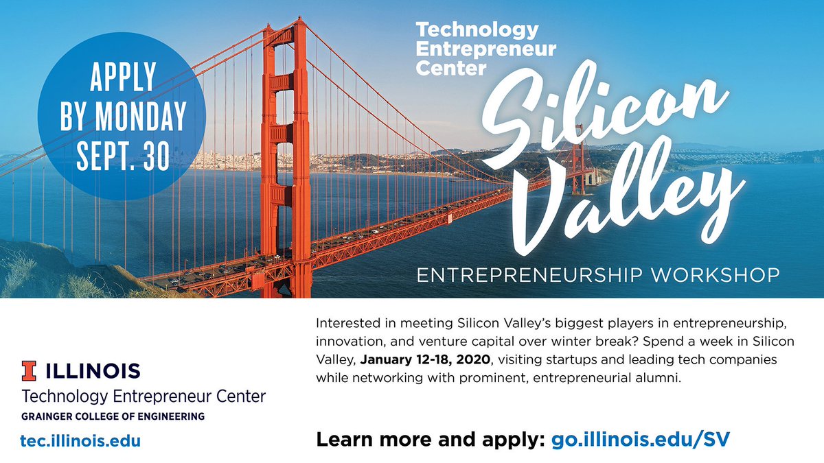 LanduytCenter's tweet photo. Silicon Valley Entrepreneurship Workshop application deadline is this Monday, Sept. 30, 2019! Apply now: https://t.co/xh6hP5kY2n #innovatewithTEC #TECSV https://t.co/M3VAVlML1T