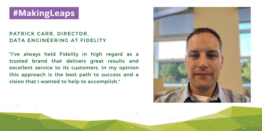 FidelityJobs's tweet photo. โI enjoy working in a fast-paced, dynamic environment that never gets boring. Thereโs a great variety of work, with ample opportunity to learn new domains and technologies.โ โPatrick Carr, Director, Data Engineering. Meet him at #GHC19 next week! #FidelityAssociate #MakingLeaps https://t.co/M3yLsWoGFb