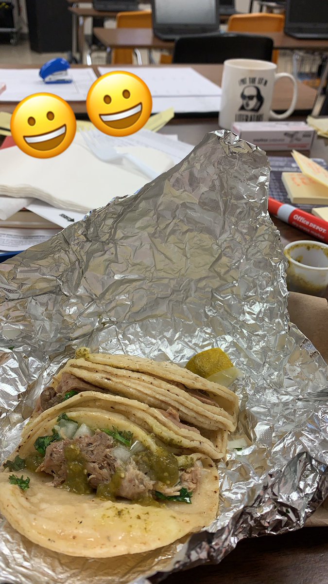 LiteraryMrG's tweet photo. My former students are better chefs than I’ll ever be. Shout out to @IHSTiger_Cafe for these bomb 🌮 🌮! Can Fridays get any better? https://t.co/1QD6EtPUC2