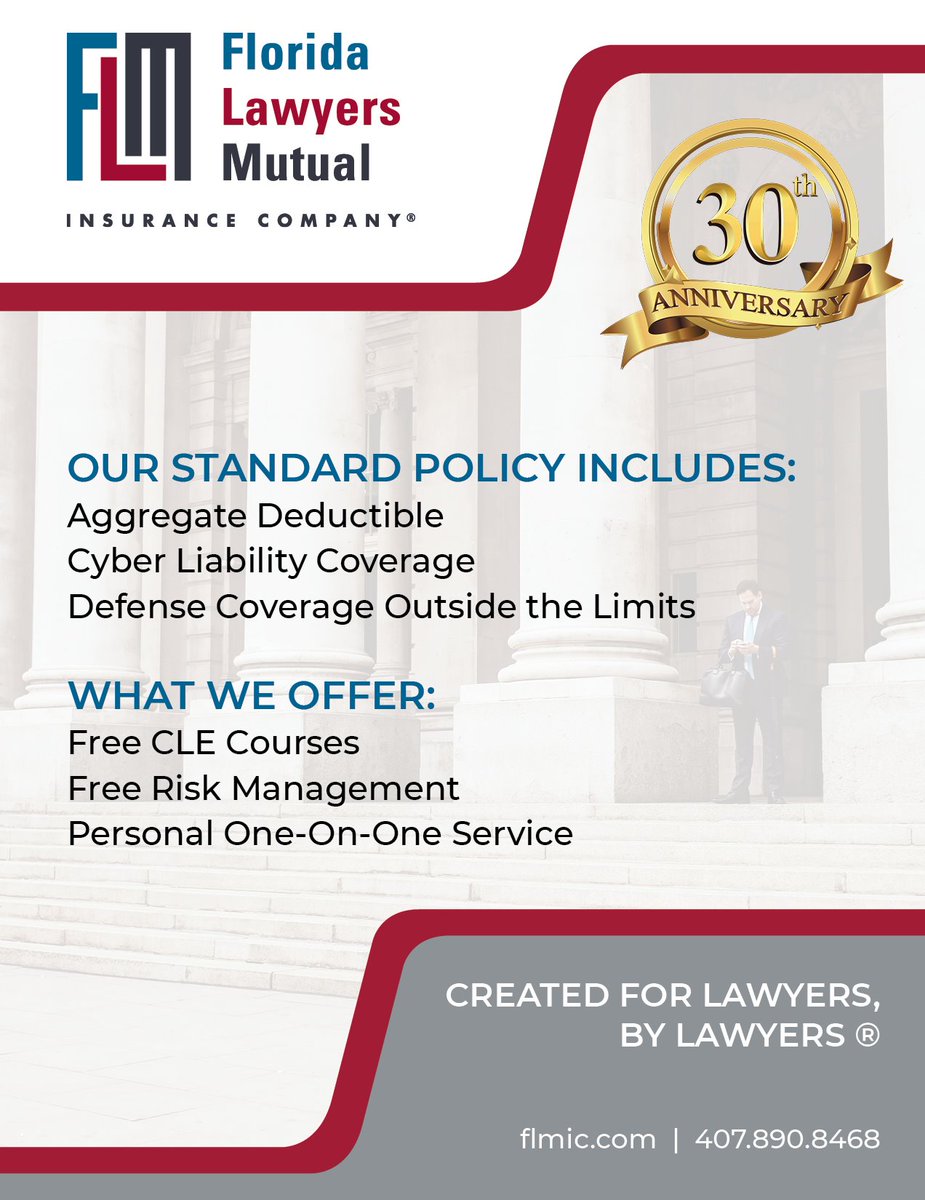 Thank you Florida Lawyers Mutual Insurance Company for your support of TBA events! <a href="/TheFlaBar/">The Florida Bar</a> <a href="/FlaBarYLD/">Florida Bar YLD</a> <a href="/cyberattorney/">John Sawicki</a> <a href="/gc2esq/">GC Murray</a> @JerryRumph <a href="/sidbigham/">Sidney C Bigham III</a> @BodiLaw <a href="/JamiColeman_Esq/">Jami Coleman</a> <a href="/MillesLaw/">Milles Law</a> <a href="/seandesmondlaw/">Sean Desmond</a> <a href="/FSUCollegeofLaw/">FSU College of Law</a> <a href="/FSULawCareers/">FSU Law Careers</a> <a href="/LegalFuel_FL/">LegalFuel: The Practice Resource Center</a>