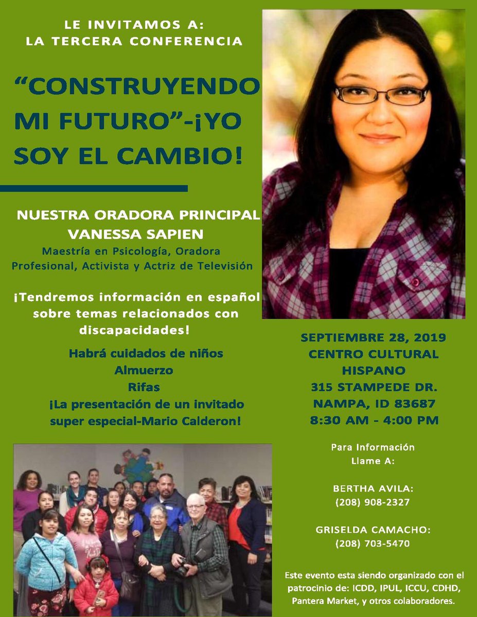 Remember this Saturday at 8:30am we have an amazing event at the Cultural Center.
EN: Event for parents of children with disabilities and/or chronic illnesses.
ES: Evento para padres de niños con discapacidades y/o con enfermedades crónicas.