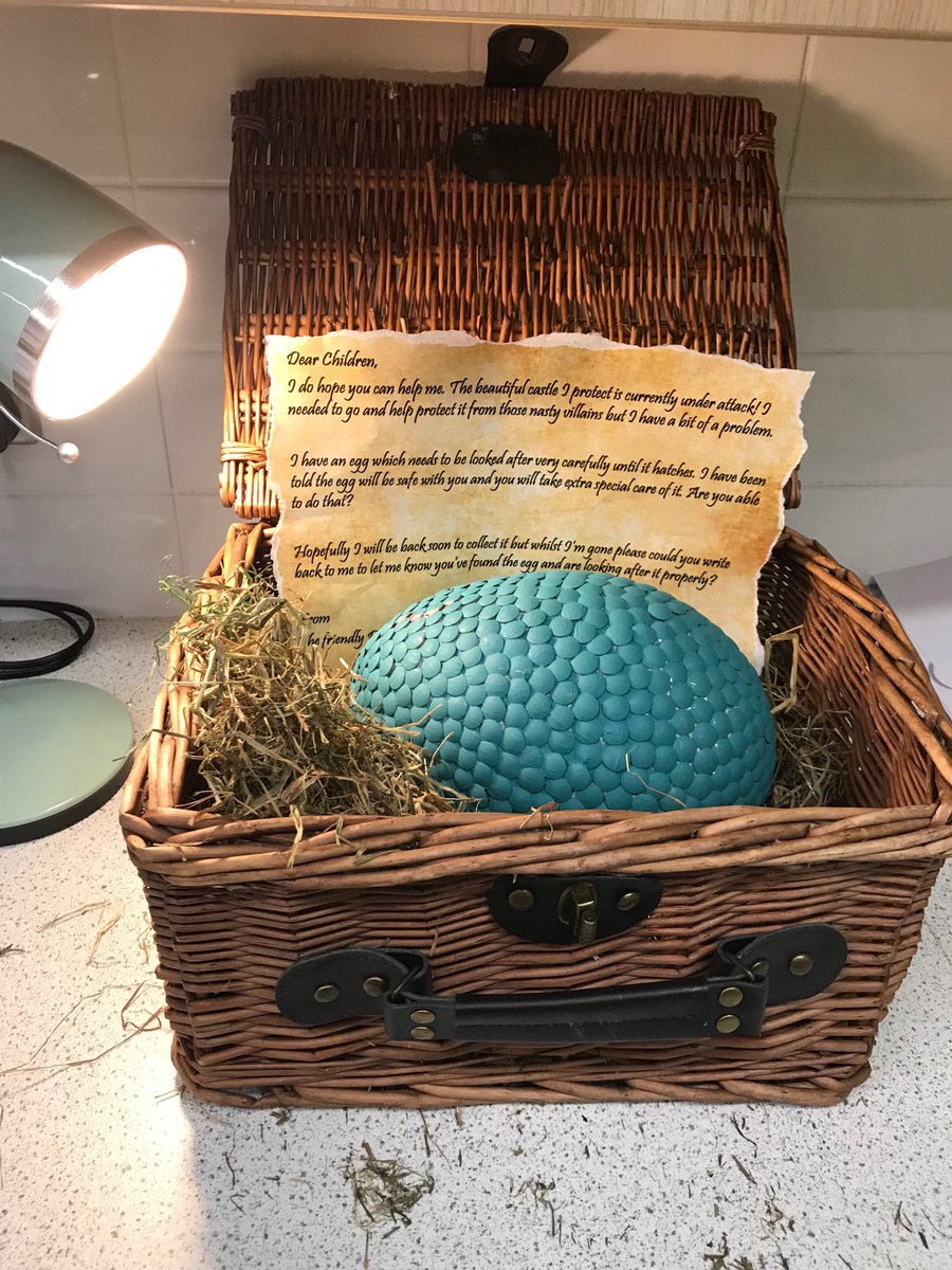 Trinity_Pri_Sch's tweet photo. @andyjshepherd look what Cardiff Class found this week with a letter from the mother dragon asking us to look after it! We’re reading your brilliant book but wondered if you had any expert tips for us? @OpenUni_RfP @Talk4Writing https://t.co/l6cHNlZlVf