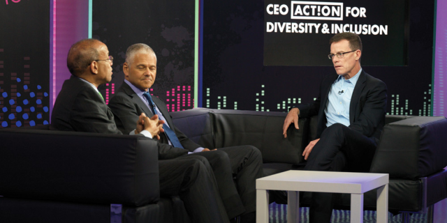 LisaFeigenDugal's tweet photo. Tim Ryan, Efraim Grinberg and John Rogers discuss the personal commitment a senior leader must make to diversity and inclusion, and how that translates into action. More from the #CEOAction meeting: https://t.co/BHClgG8cFc https://t.co/0NoMLnbiC2 https://t.co/B8n9IvL6ez