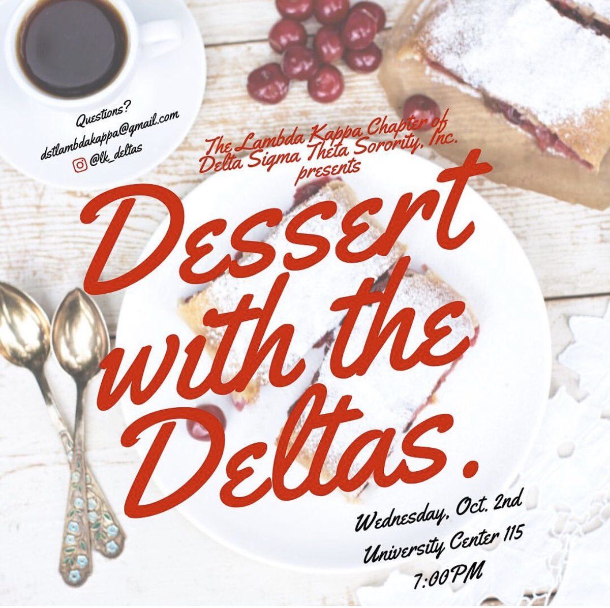 LK_Deltas's tweet photo. Join us next Wednesday (10/2) for a sweet treat and learn more about The Lambda Kappa Chapter of Delta Sigma Theta Sorority, Inc. We look forward to seeing you all! https://t.co/bb47QUurmz