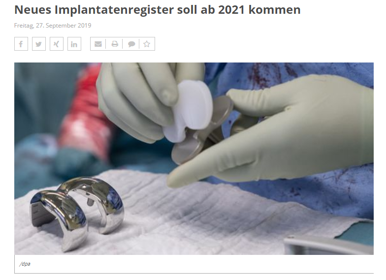 BVMed's tweet photo. "Neues #Implantatenregister soll ab 2021 kommen"
Das @Dt_Aerzteblatt berichtet über das neue #EIRD-Gesetz und die @BVMed-Positionen dazu:
https://t.co/gnAAc6BI0P
#MedTech #Implantate #Medizintechnik https://t.co/LI5e7t8D1e