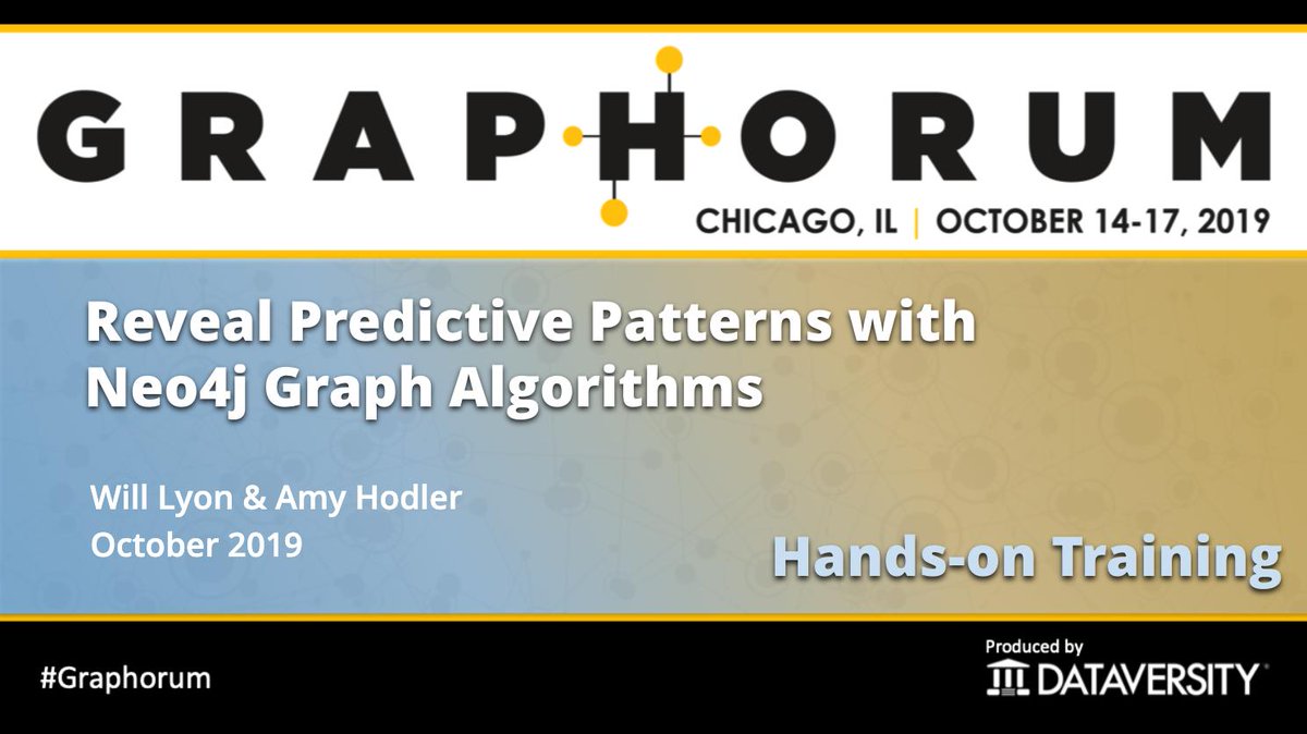 amyhodler's tweet image. Data Scientist in #Chicago?  Learn how to use #Neo4j Graph Algorithms in a hands-on training at #Graphorum with @lyonwj and myself.  DISCOUNT CODE **Neo4j10**