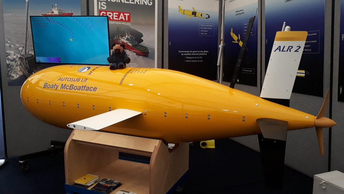 Also a #IceWorlds today I met an inflatable #BoatyMcBoatface & a scale model. Would love to have met actual Boaty & hear about all the cool science he's been doing, but he was on #RRSSirDavidAttenborough having a rest today.