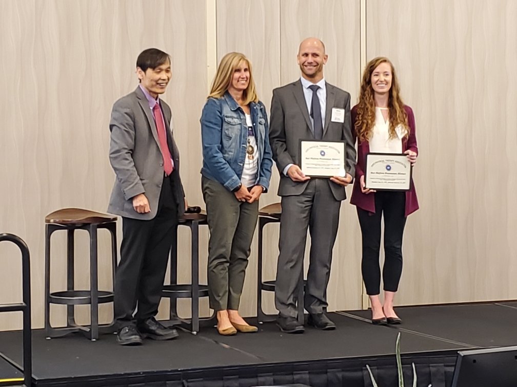 NCHSportsMed's tweet image. Two of our PTs, Mitch Selhorst and Meghan Cass, won best platform presentation @Ohio_PT #OPTimize2019 conference for their work on treating kids with ankle pain!