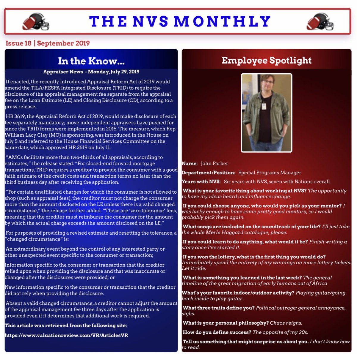 NationsCo's tweet photo. THE NVS MONTHLY!
Meet John Parker, our Employee Spotlight!
#NationsCompanies #NVS #title #appraisal #realestate #properties #home #employees #team https://t.co/Q5pEzF0TvB