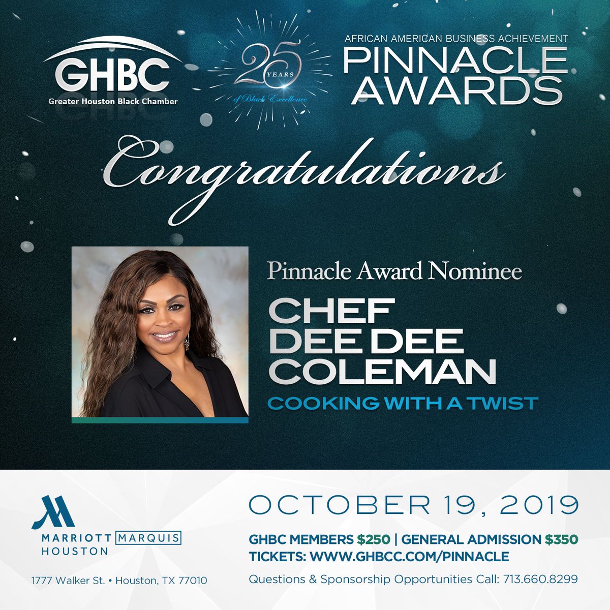 HouBlackChamber's tweet image. Meet 2019 Pinnacle Finalist Chef Dee Dee Coleman of Cooking With A Twist!

For more information about the 2019 Pinnacle Awards please visit ghbcc.com/pinnacle 
•
•
•
#blackbusiness #houstonbusiness #houstonentrepreneurs #houbuyblack #pinnacleawards #GHBC #GHBCPinnacle25