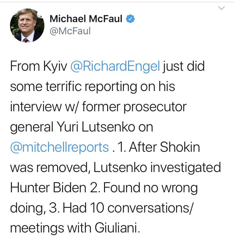  Interview by  @RichardEngel in Ukraine suggests that Shokin was fired before the Biden issue was settled or else Lutsenko would not need to investigate it afterwords.BTW, the wrongdoing by Hunter Biden would be on American law. Not sure how Ukraine can find "no wrongdoing."