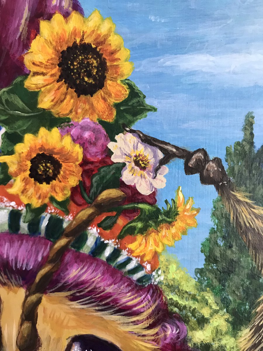 CreatrixRealms's tweet photo. Whew, detailing work is tedious. More fuzz, bees 🐝 buzz, flowers and ruffles coming her way. 🥰

 #art #artist #fineart #bees #painting #create #creativeservices #storytime #illustrator #illustration #savethebees https://t.co/Tvt7H3DSF4