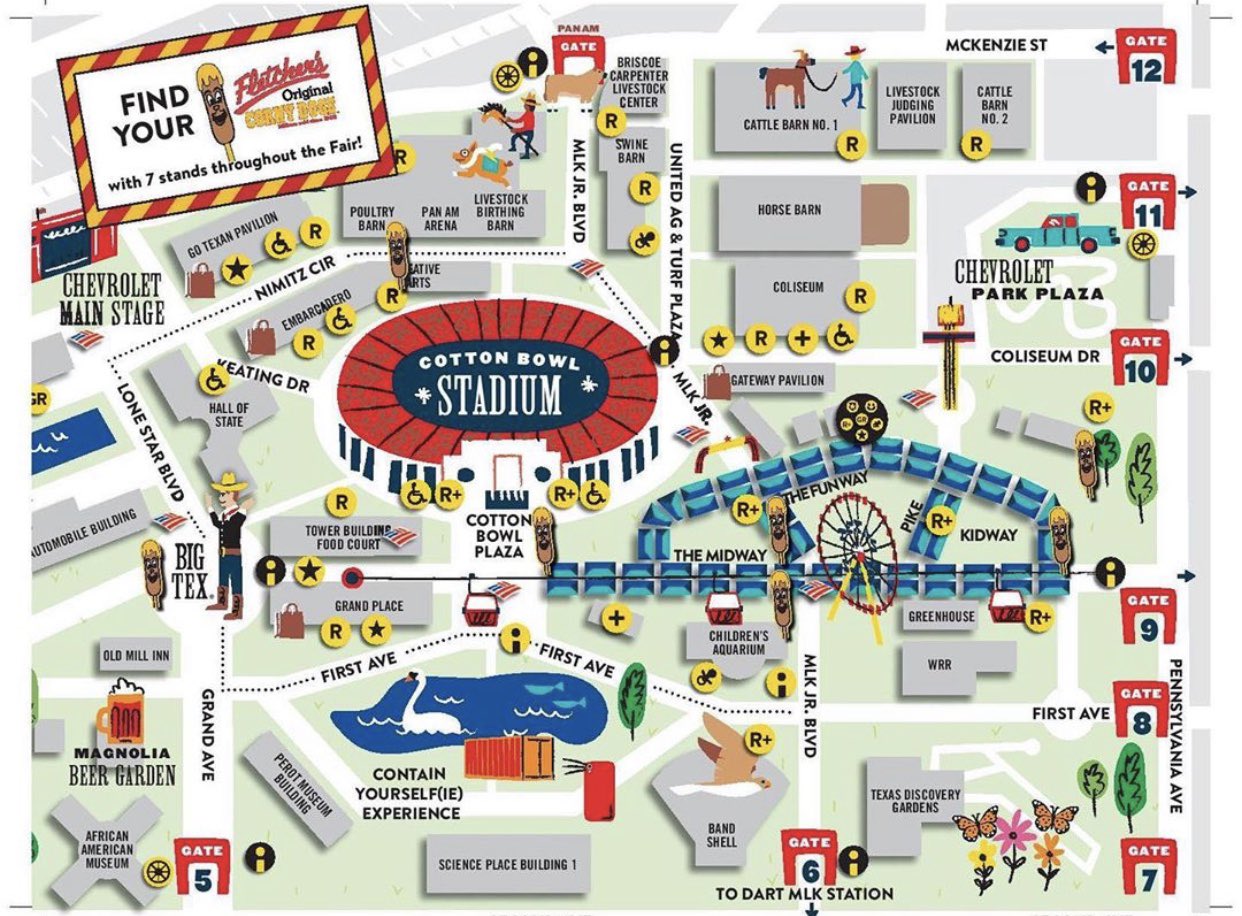 State Fair Of Texas Map Fletchers Corny Dogs On Twitter: "Folks You May Want To Screenshot This.  The Map To All 7 #Fletcherscornydogs Locations At The State Fair Of Texas!  Https://T.co/Dl5Sj5Izcp" / Twitter