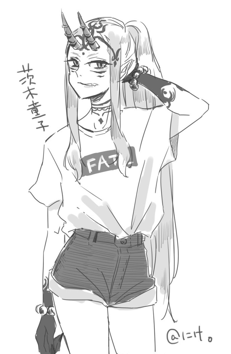 茨木ん。服練習。ひたすらTシャツかこうかな〜
#落書き #FGO #鯖 