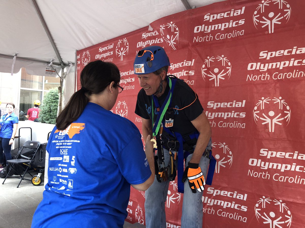 Another medal for Geoff’s collection! He’s been rappelling for 9 of the 10 years of #OTERaleigh, raising more than $100,000 for SONC!