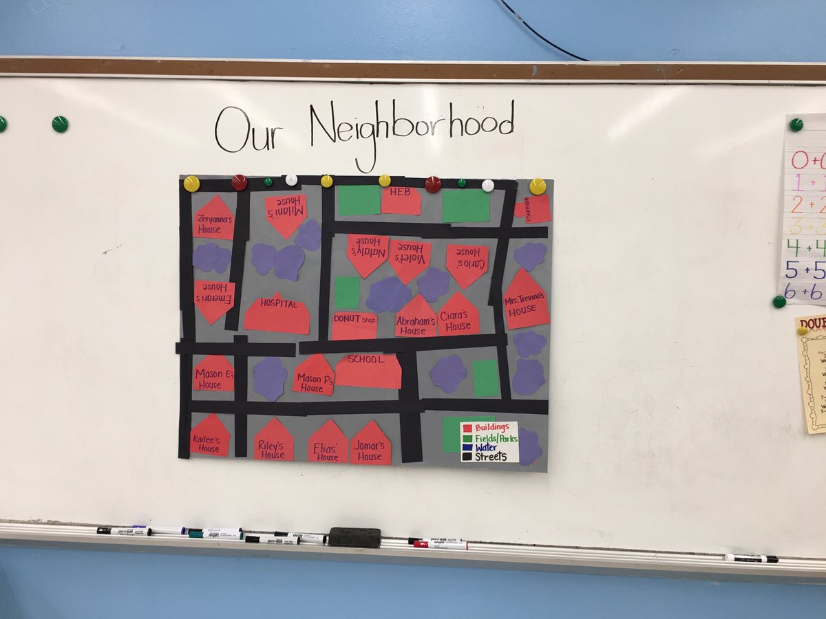 Ss worked together to create a map to their neighborhood. They decided that the most important buildings to have would be a hospital, school, donut shop, ⁦<a href="/HEB/">H-E-B</a>⁩ and a ⁦<a href="/Starbucks/">Starbucks</a>⁩ for Mrs. T! #HCISDstories #SHMightyEagles ⁦<a href="/vmanningHCISD/">Victoria Manning</a>⁩ ⁦@MayraNDelaCruz⁩