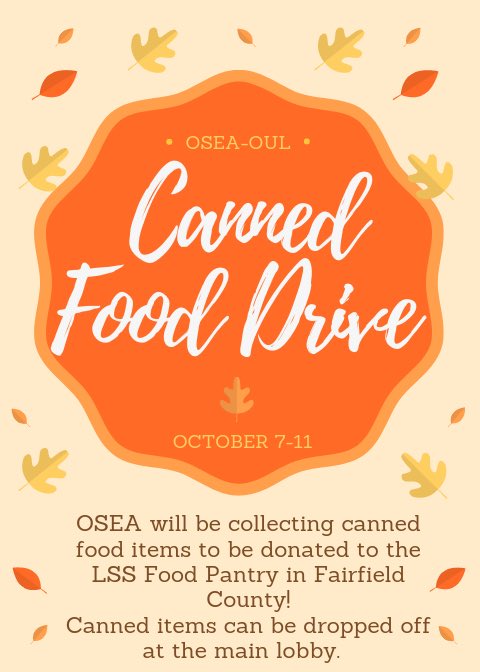 OULAspiringEd's tweet photo. We will be having a canned food drive from October 7-11! All donations will be going to the LSS Food Pantry in Fairfield County! @ohiou_lancaster https://t.co/WTgwXIxzlI