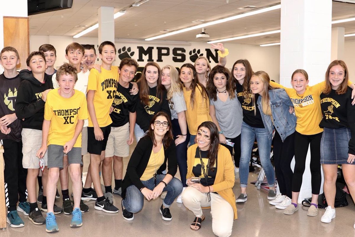 MissCarusoSci's tweet photo. The staff at Thompson takes school spirit seriously, so for every Friday that we get 80% of students to dress in school colors, one more teacher will be chosen to paint their face for the Pep Rally.  Who will be next?! @CaraGuglielmo @ThompsonMSpride #MTPSpride https://t.co/NXjlsElDdV