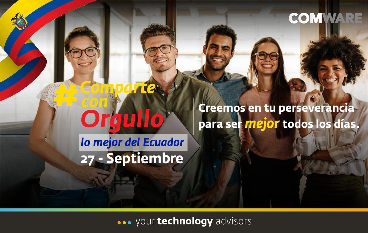 COMWARE_ec's tweet photo. Un gran día para celebrar el trabajo, la productividad y rescatar el orgullo que sentimos por nuestro país Ecuador.
#ComWare unidos a la iniciativa #ComparteConOrgullo #LoMejorDelEcuador #YourTechnologyAdvisors https://t.co/kXomiomVy3
