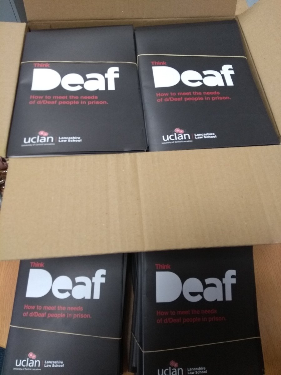 DrLauraMargaret's tweet photo. Last day in work pre maternityleave today &amp; the 'Think Deaf' resources I have had designed outlining the needs of d/Deaf people in prison have arrived! These will be sent to all prisons, however if any other organisations would like copies please get in touch @UCLanLaw @UCLanCJP https://t.co/0lj0OKqZRP
