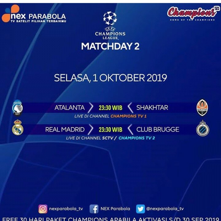 just_miulovers's tweet photo. @SiaranBolaLivee ni @SiaranBolaLivee 
@sctv_
  jadwal ucl match ke 2 yang live di sctv madrid vs club brugee , tottenham vs muncyen,  salvia Vs dortmound,  barca vs inter https://t.co/Xq3QDkSFfA