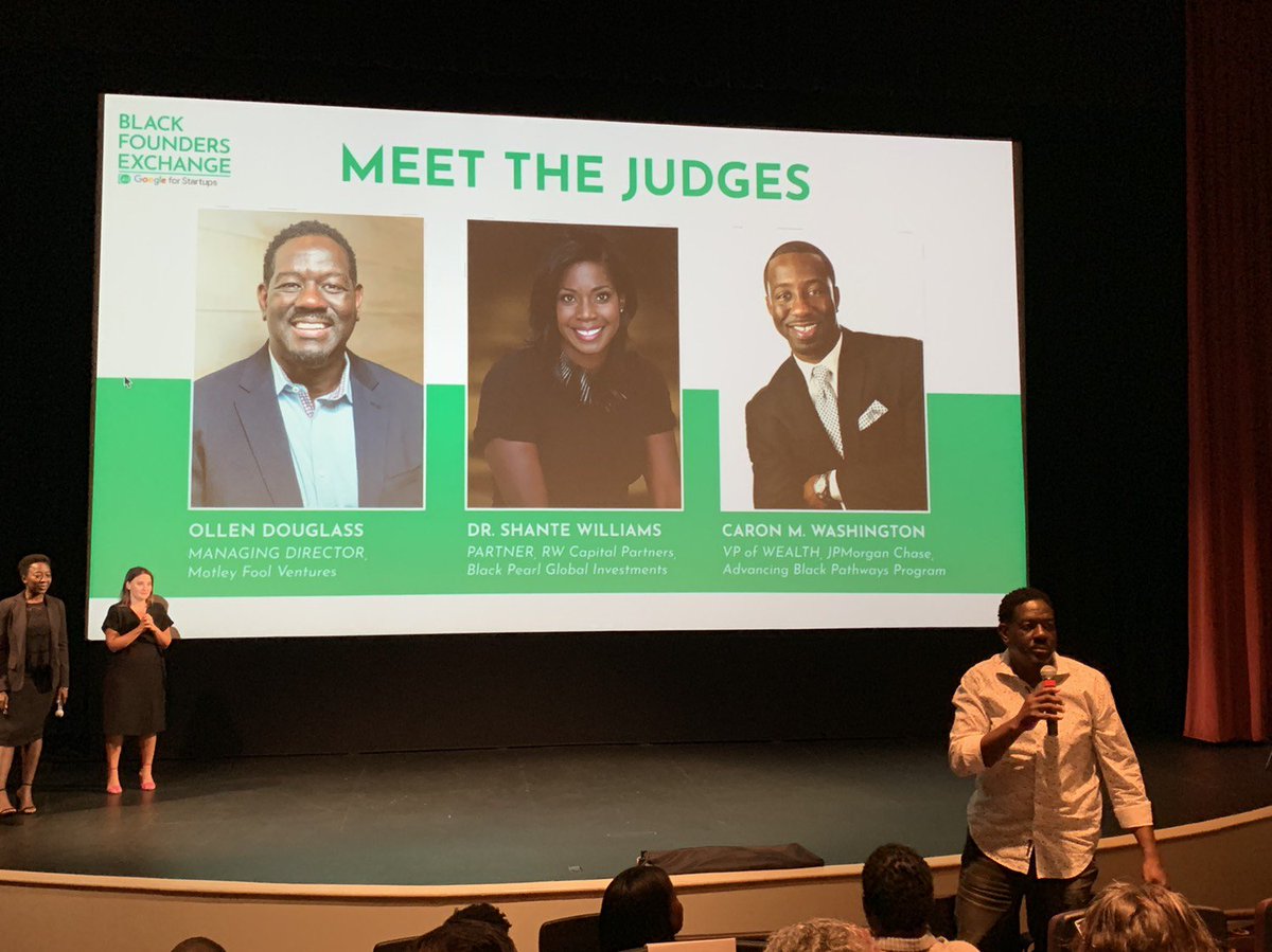 GoogleStartups's tweet photo. Thank you to our all-star #BlackFoundersExchange Pitch Competition judges: Ollen Douglass, Managing Director of @themotleyfool; Dr Shante Williams, partner @RoWillCapital; Caron M. Washington, VP of Wealth @jpmorgan; and serial #entrepreneur (&amp; #Durham native) @clarencewooten. https://t.co/wDoywSghi1
