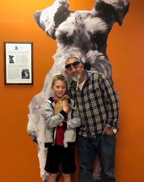 PetProjectNV's tweet photo. How sweet is this? Jaime and Jaime (yes, that’s right) visited @PetNetworkHS Humane Society this morning and Jaime adopted his first puppy! Congrats to the new family and so excited to have them as our 2nd adoption of the day for Maddie’s Pet Adoption Days! #ThanksToMaddie https://t.co/nI7Mk174t2