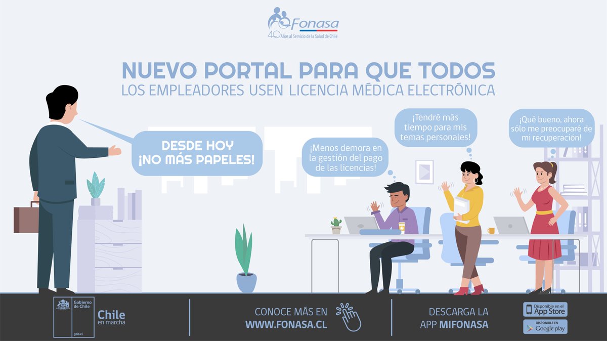 Fonasa's tweet photo. El nuevo Portal Único para la tramitación de Licencias Médicas Electrónicas, https://t.co/k0spX61Wux,  facilitará el proceso del reposo médico, optimizando los tiempos de pago del subsidio. #LMELicenciaMásEfectiva 

▶️ Más información https://t.co/EJ85purQPY https://t.co/uONhoMPu4g
