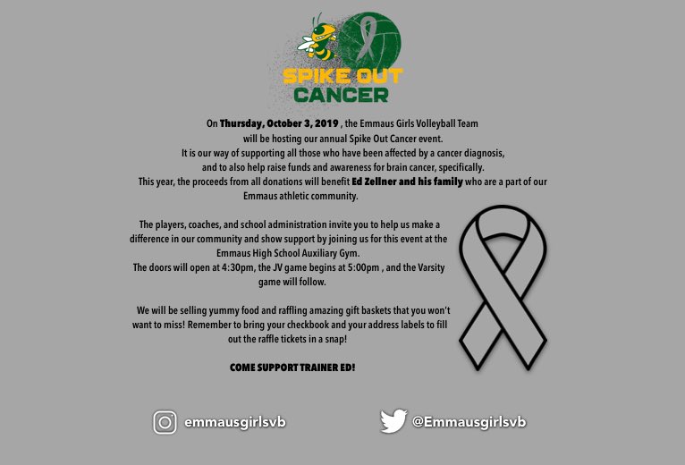 EmmausGirlsVB's tweet photo. Spike out cancer night info!!!
Thursday, October 3rd. https://t.co/fHKAHWkAYM
