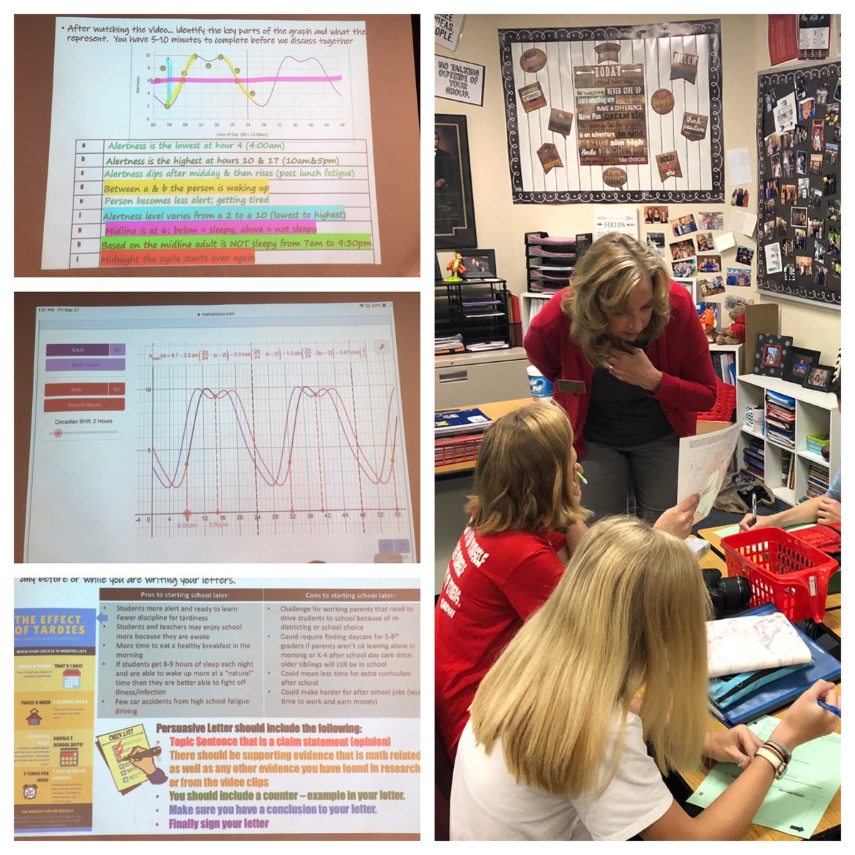 MrsStrole's tweet image. HonAlg:Ss analyzed the circadian rhythm of adults &amp;amp; teens w/ the help of @Desmos &amp;amp; @Mathalicious. They then wrote persuasive letters to the school board about school start times. Thanks to @MFullhart @SchoolBoardCW @jmpritchett @AllenBourff for helping! @FJHChargers #seeingmath
