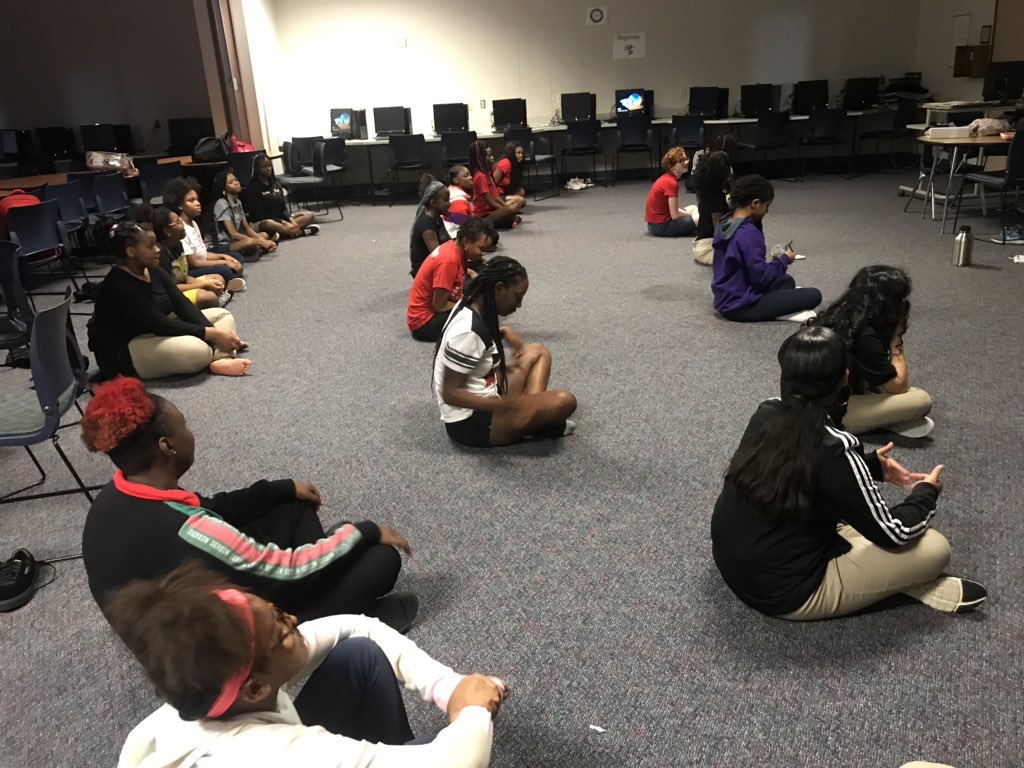 EzeanyaCIS's tweet photo. “Yoga is the journey of the self, through the self, to the self.”- The Bhagavad Gita. 
 
CIS’S #Girl Chat group participated  in a yoga session with, Ms. Pabon. 

“ I learned new breathing techniques that I can use when I’m upset.”-#Girl Chat Student
  @cishouston @ODMSMustangs https://t.co/L8pxjiPO3j