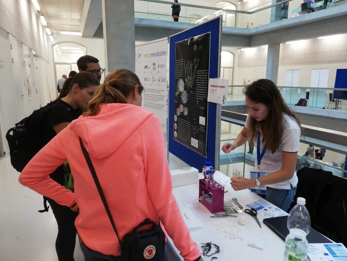 sci_ntia's tweet photo. @Muhamma21245839 and I are presenting our PhD project @micrometabolite at @Sci4allVienna European Researchers' Night #MSCAnight @MSCActions #dissemination we love to show science to public. Microbes, medicinal plants and coloring. https://t.co/tPIBGv1hf8