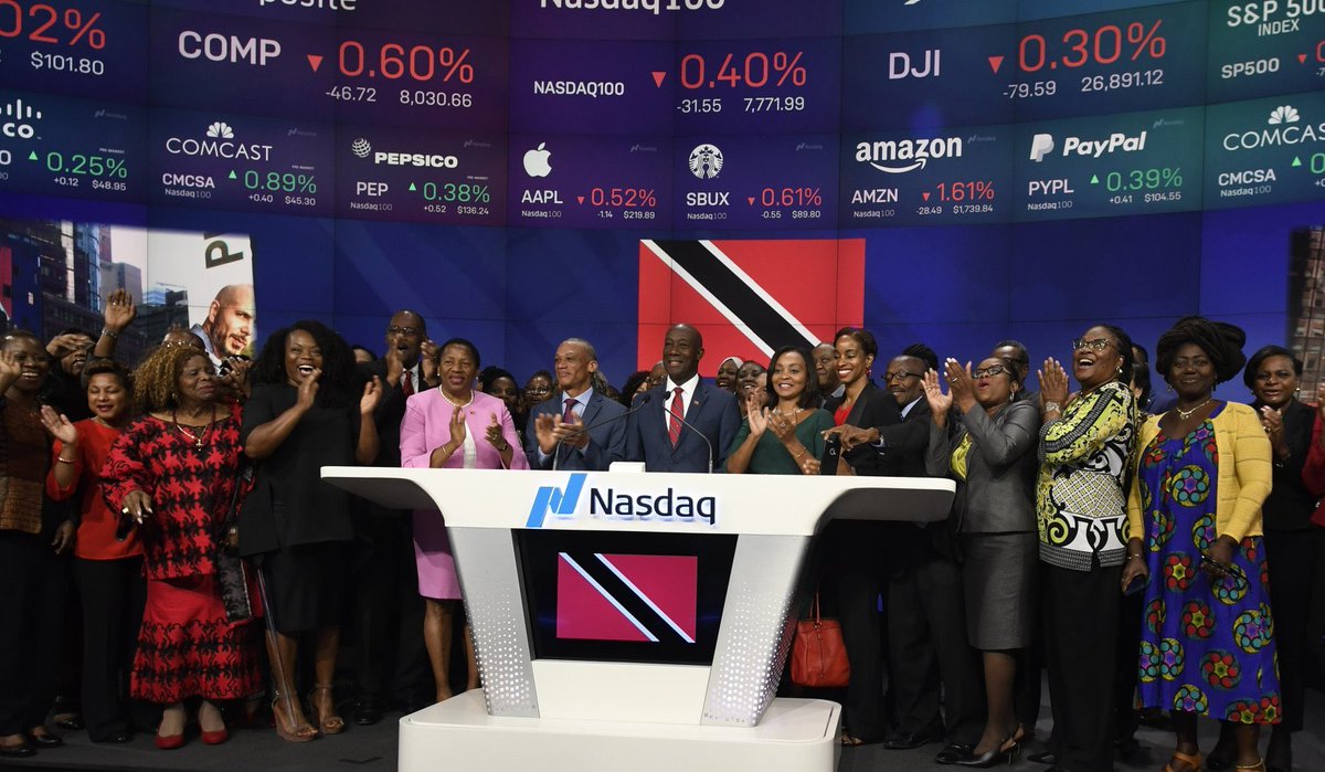 This morning I participated in the Nasdaq bell-ringing ceremony. I used the  opportunity to promote Trinidad and Tobago to a global audience and to  highlight our industrial sector, our culture and our